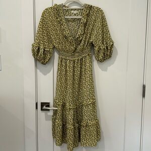 Max Studio Boho midi Dress lemon print